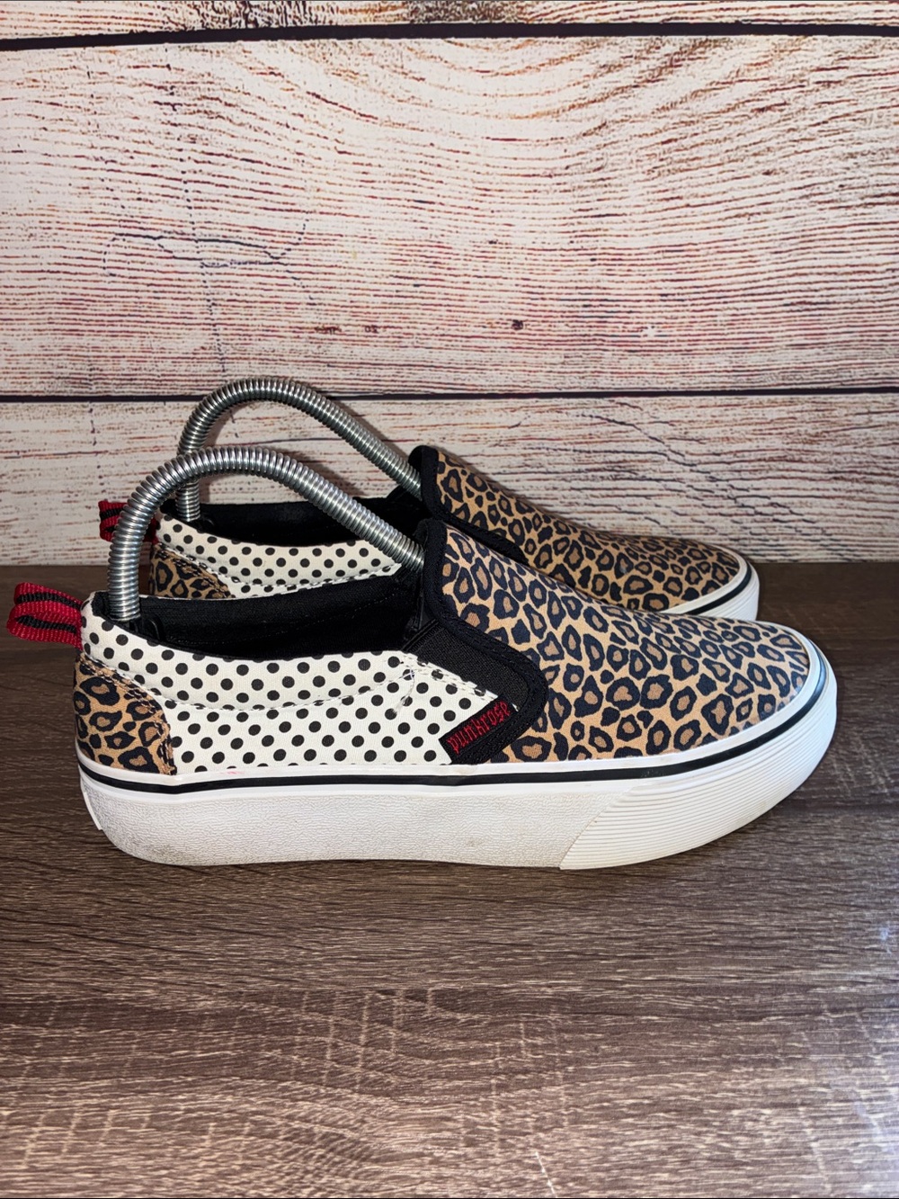 Y2K Punkrose (sketchers) Leopard Print Slip-On Sneakers in Tan and White7.5